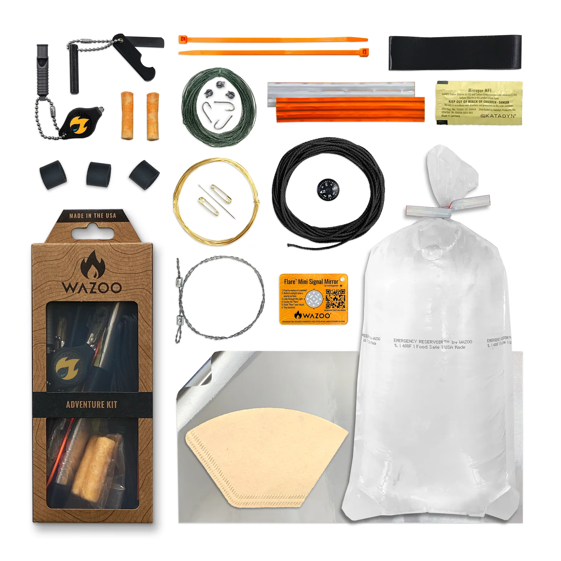 Studio photo of the Wazoo Gear Co Adventure Kit.